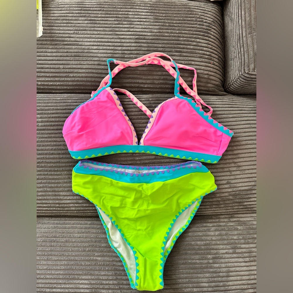 Women’s Two-Piece Neon Pink & Lime Green Bikini